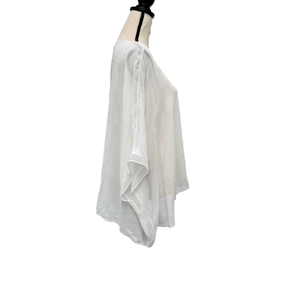 HELMUT LANG WHITE SEMI SHEER OVERSIZED ASYMMETRICAL BOXY CUT BATWING TOP - Picture 3 of 12